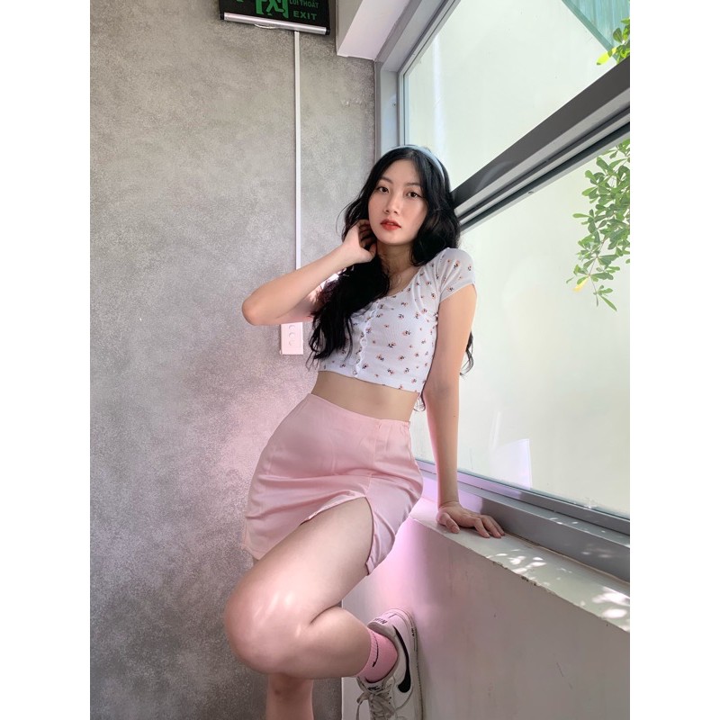 Áo JERSEY CROP - croptop tay ngắn nút bấm