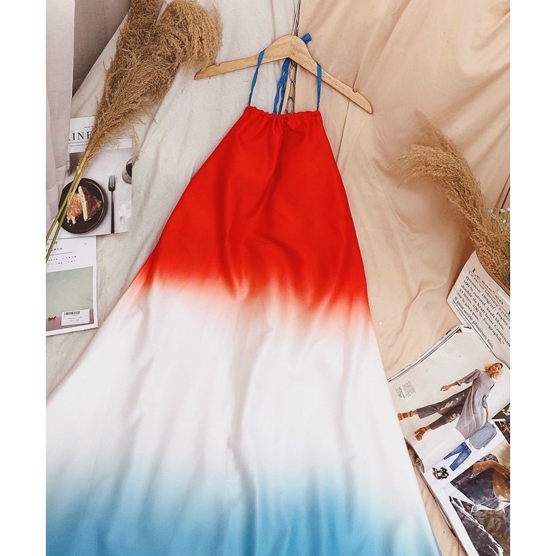 Đầm maxi loang màu cổ yếm | BigBuy360 - bigbuy360.vn