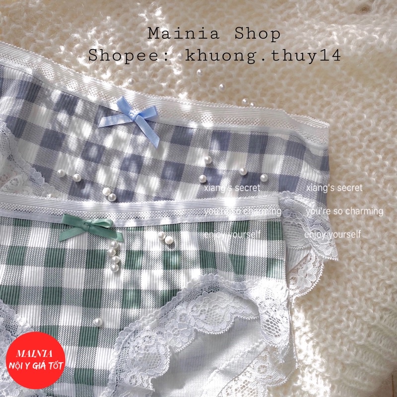 Quần Lót Cotton Viền Ren Hoạ Tiết Kẻ Caro Dễ Thương Nhiều Màu Chíp Nữ Cao Cấp Mainia Shop