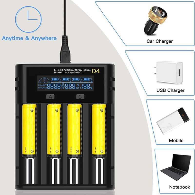 Bộ Sạc Pin Li-Ion 4 Ngăn Có Màn Hình Lcd Thông Minh