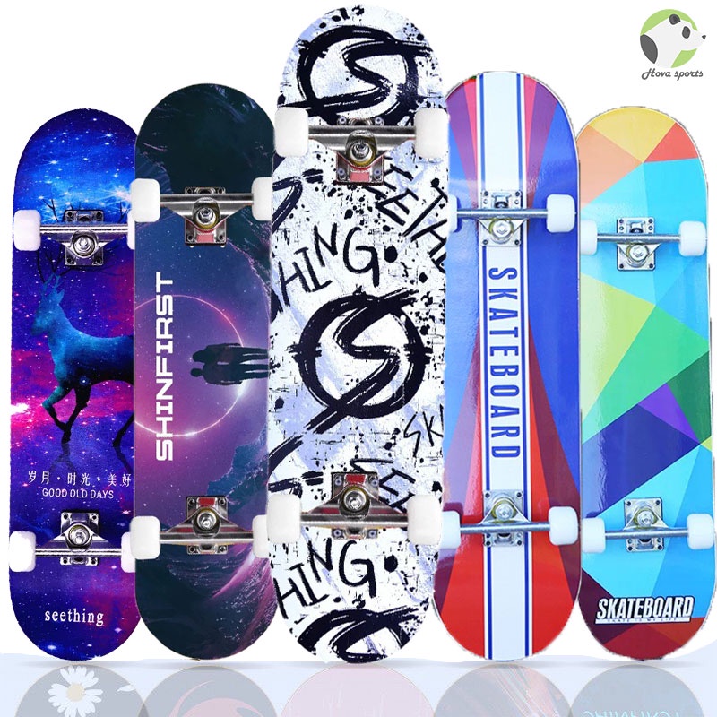 Ván trượt thể thao mặt nhám in hình skateboard dành cho người lớn trẻ em gỗ phong ép 80cm