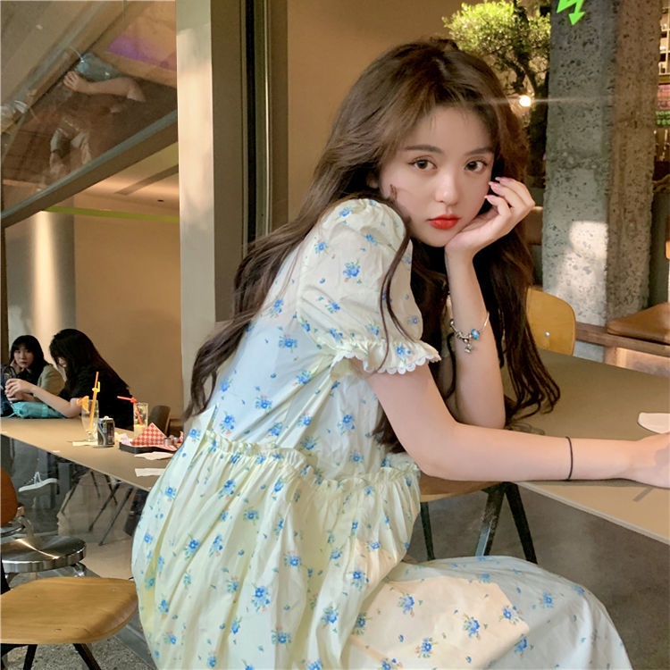 Đầm Hoa Tay Phồng Phối Ren Thời Trang Mùa Hè Pháp Mới 2021