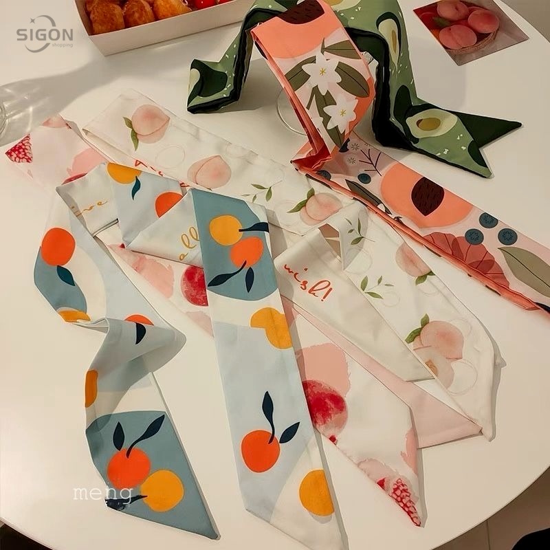 Dây Cột Tóc Bằng Lụa Mỏng Họa Tiết Trái Cây Xinh Xắn Cho Nữ