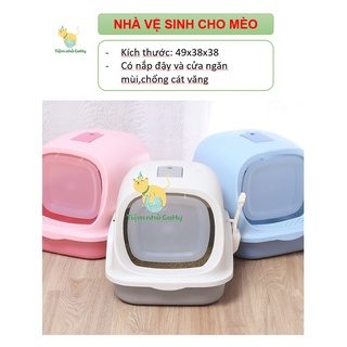 Nhà vệ sinh cho mèo có nắp cửa- ngăn mùi- ngăn cát văng- 49x38x38