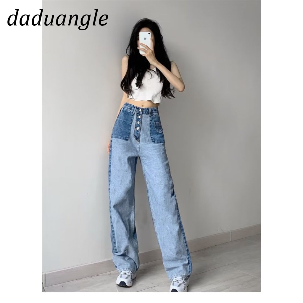 Quần jean Daduhey lưng cao dáng rộng nhiều nút kiểu dáng retro thời trang phong cách cho nữ