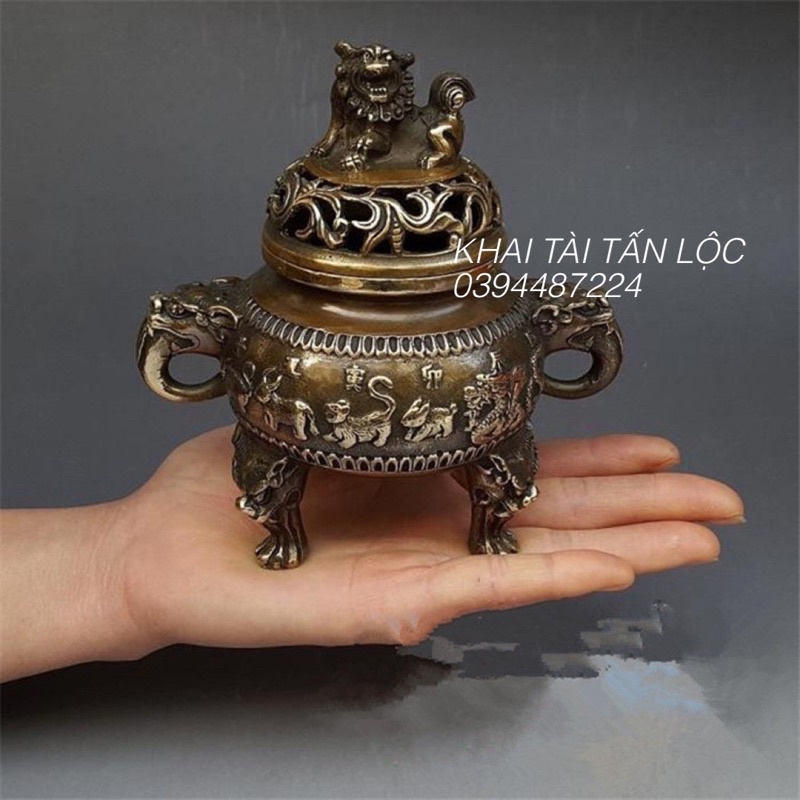 Lư - đỉnh xông trầm kỳ lân và 12 con giáp bằng đồng