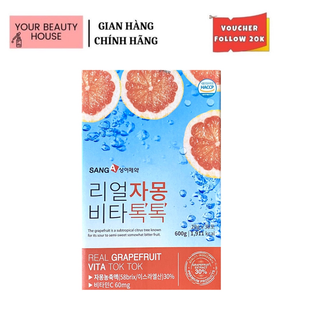 Trà Bưởi Giảm Cân Real Grapefruit Vita Tok Tok Hàn Quốc - Hộp 30 gói