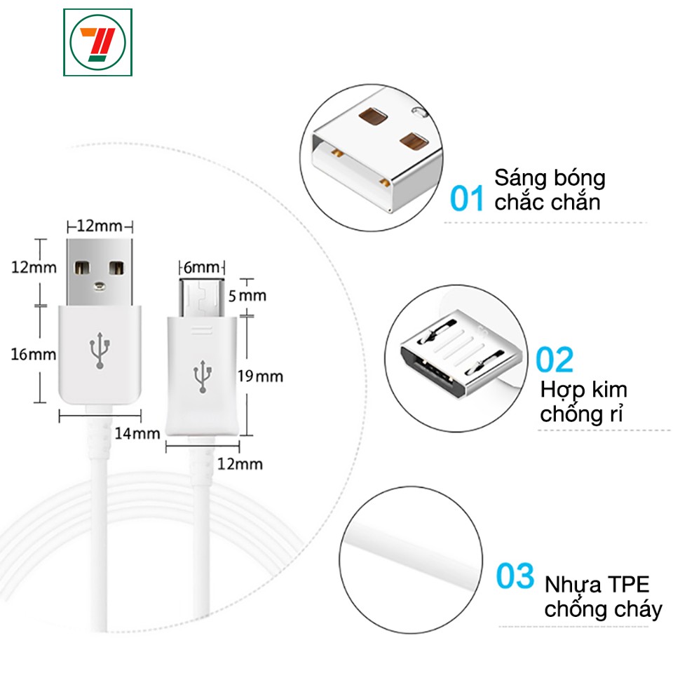 Cáp sạc Bagi Micro USB cho samsung, oppo, LG,...và các dòng dùng cổng micro usb / Màu trắng -MB12