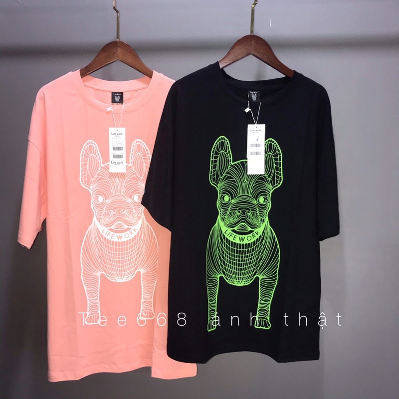 Áo phông in hình chó xanh life work form âu, tay lỡ, rep11 Tee668