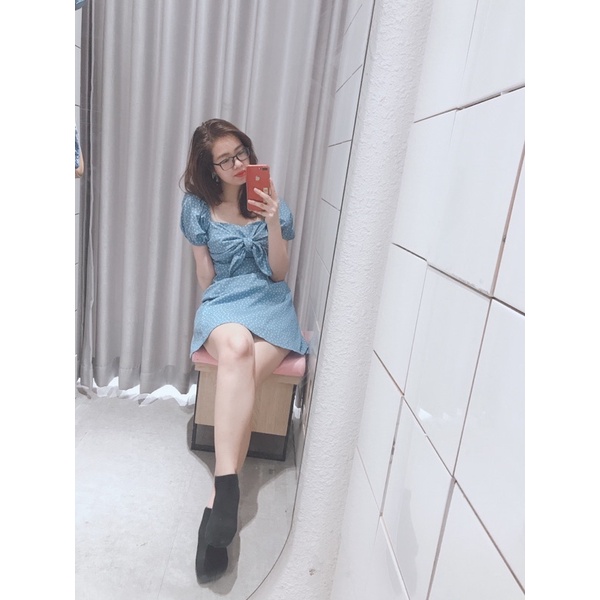 Pass đầm Gout de Jun xanh lam chấm bi trắng size M