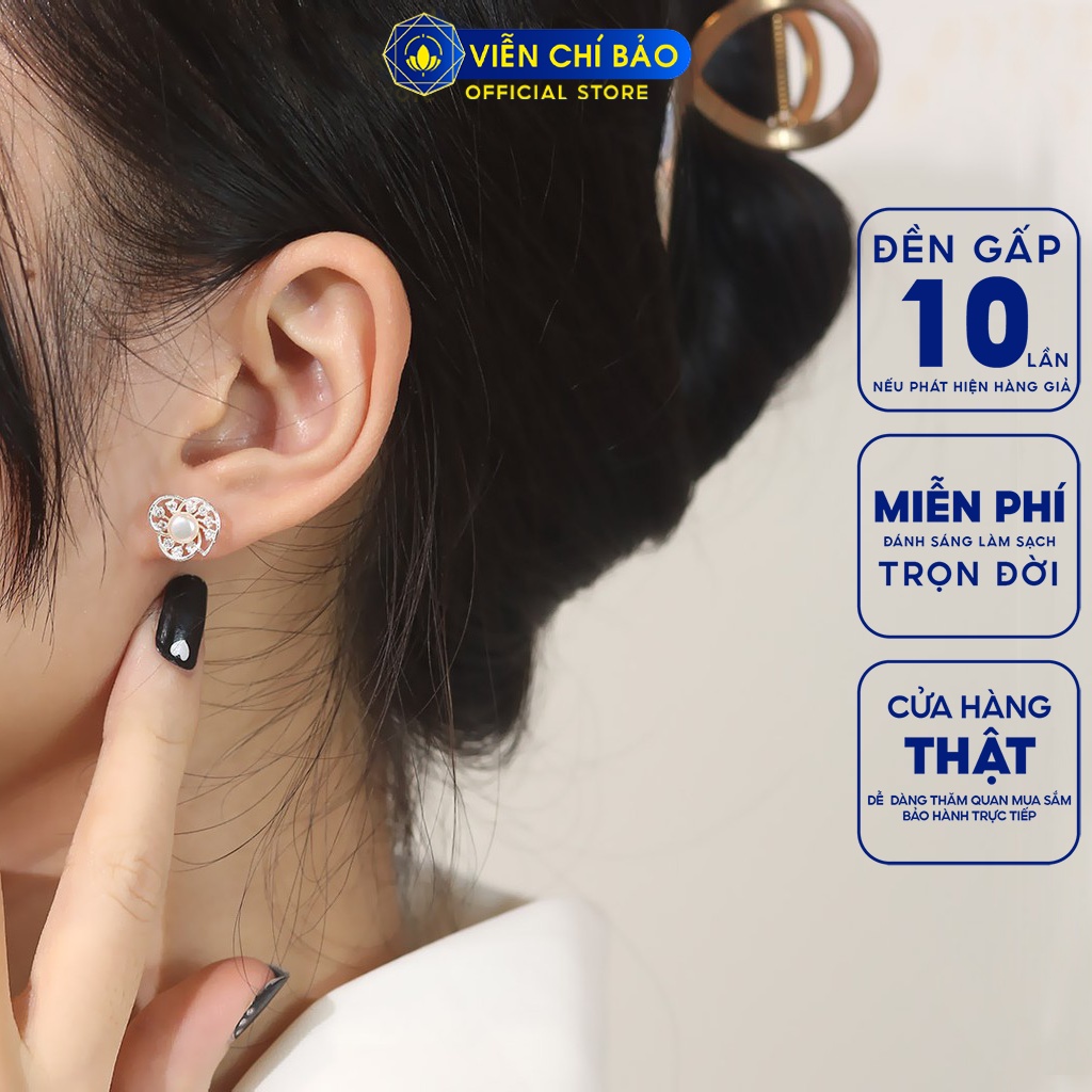 Bông tai bạc nữ hạt châu hình cánh hoa chất liệu bạc 925 thời trang phụ kiện trang sức nữ Viễn Chí Bảo B400392X