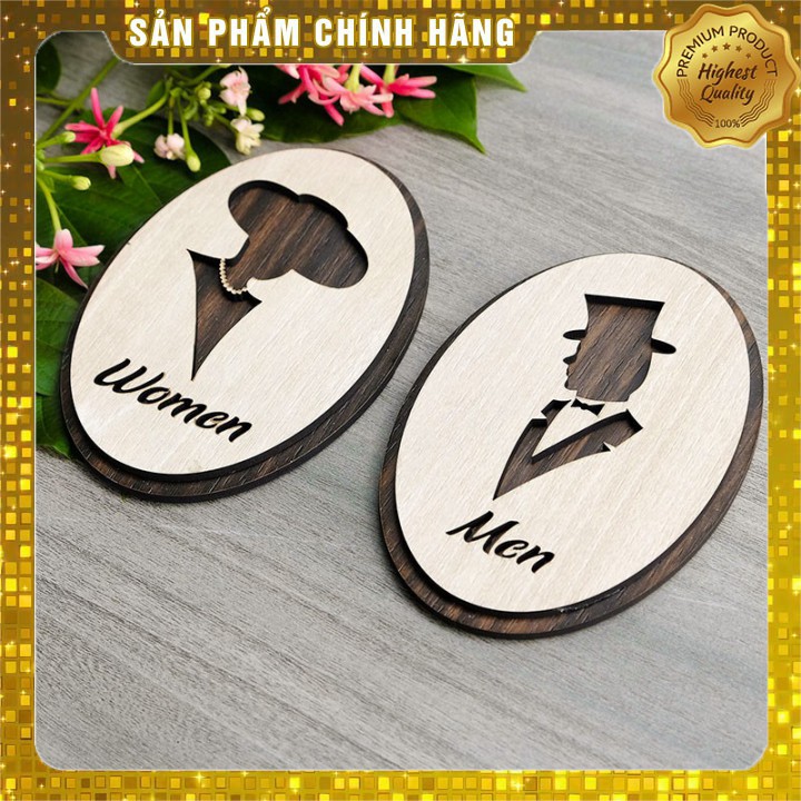 Bộ bảng 2 cái WC Nam + Nữ hướng dẫn toilet gỗ