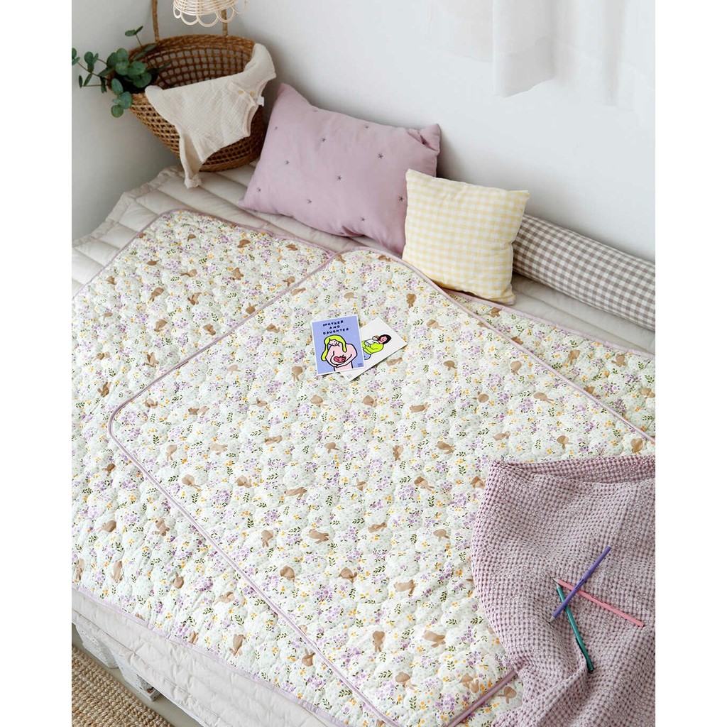 [Chính Hãng] Trải Đệm Lavender Rabbit Chống Thấm Cho Bé - Size Cho Giường và Cũi - 100% Cotton - Nhập Khẩu Hàn Quốc