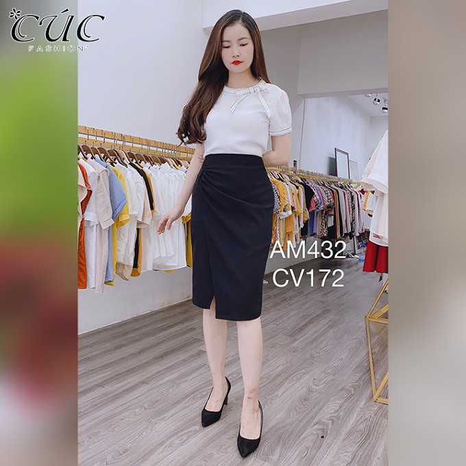 Chân váy bút chì nữ dáng dài ôm công sở Cúc Fashion CV172 cv đẹp chữ D