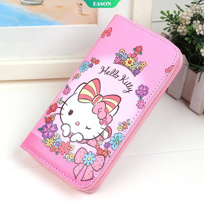 Ví Đựng Tiền Xu Gấp Đôi Họa Tiết Hoạt Hình Sanrio Hello Kitty Dễ Thương Cho Bé Gái