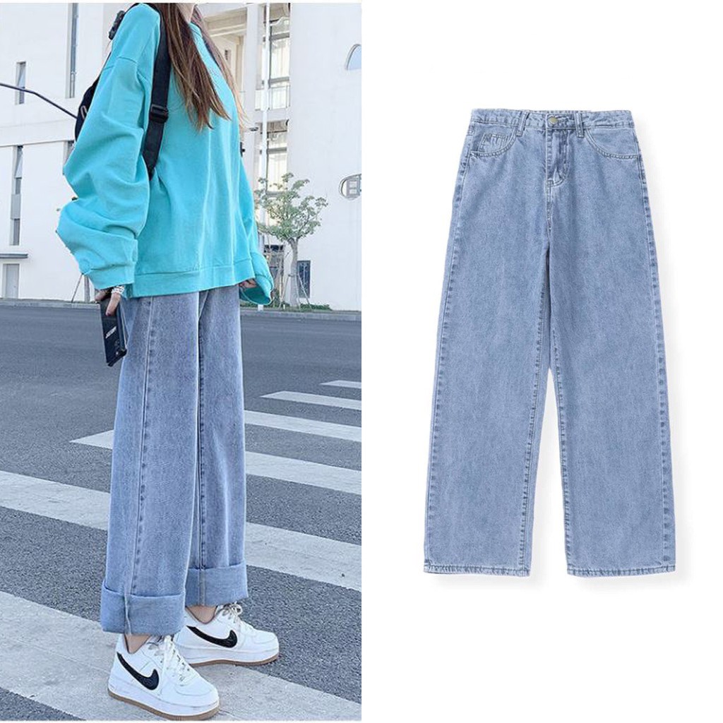 Quần jean ống rộng cạp cao ulzzang, quần bò nữ dáng suông TREND JEANS