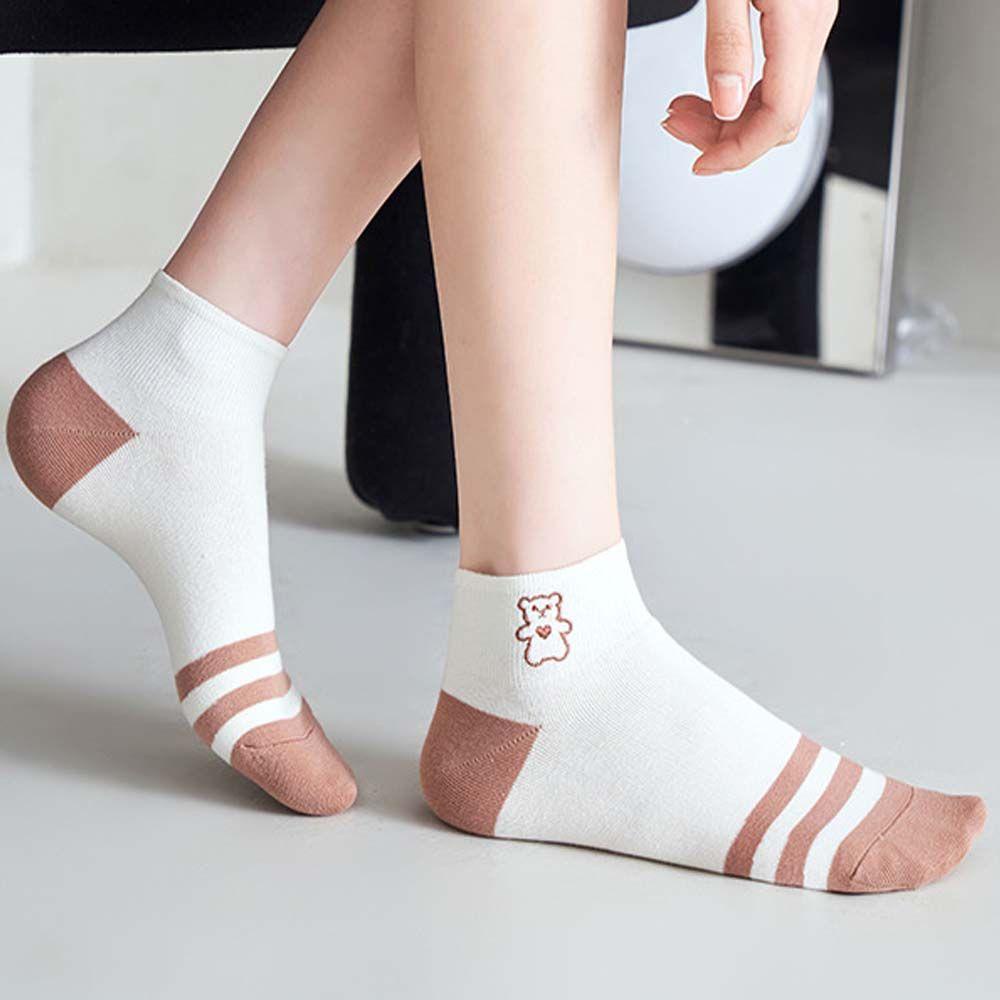 AROMA Tất Cotton Cổ Thấp Thoải Mái Thêu Chữ Dễ Thương