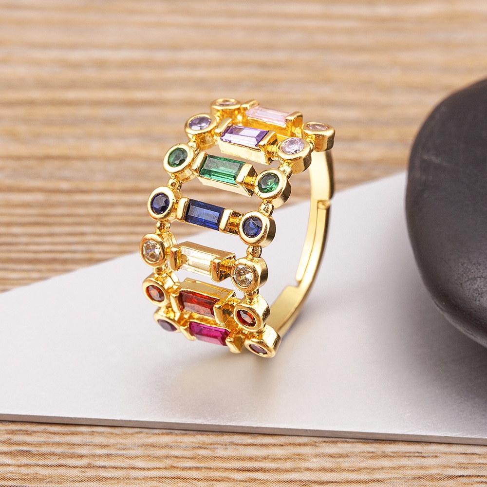 Nhẫn Đính Đá Zircon Màu Cầu Vồng Phong Cách Hàn Quốc Thời Trang Cho Nữ