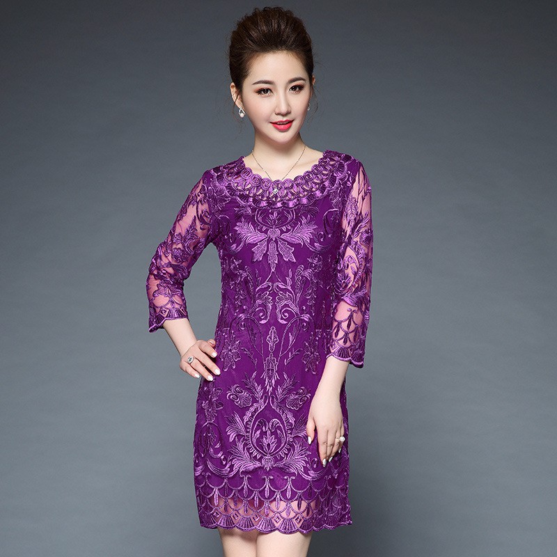 đầm váy trung niên thêu ren cao cấp AM034