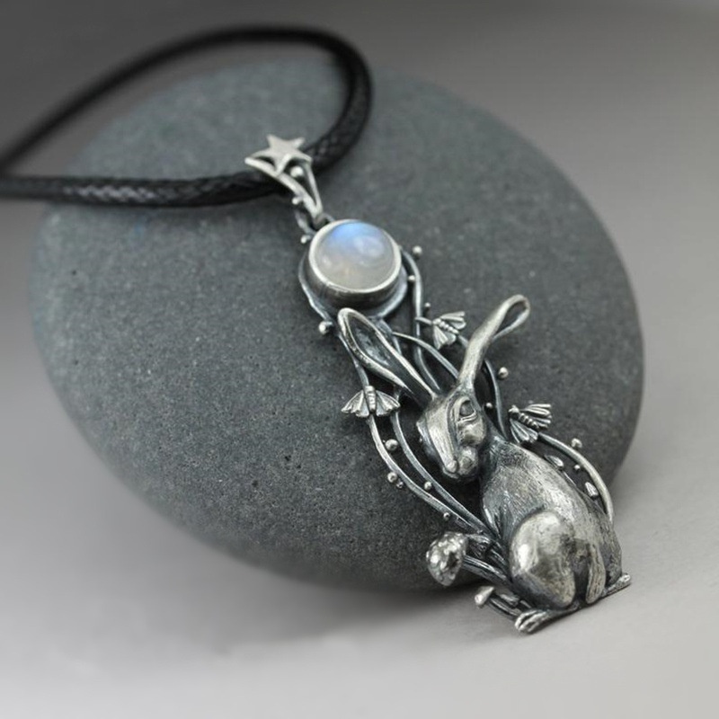 Vòng cổ Mặt Hình Thỏ Đính Đá Mặt Trăng Thời Trang Cho Nữ