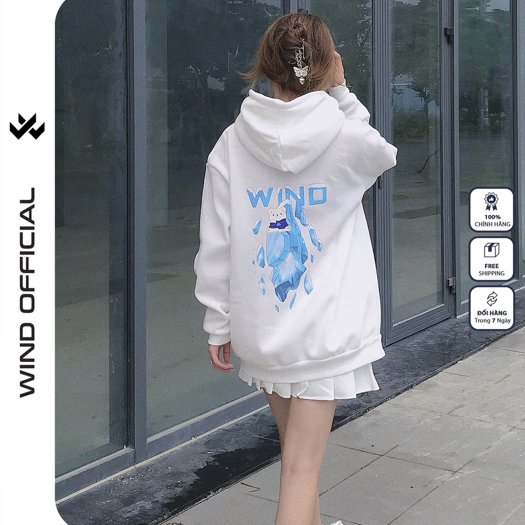 Áo hoodie form rộng WIND unisex nỉ bông HD22 Tuyết thời trang nam nữ oversize ulzzang