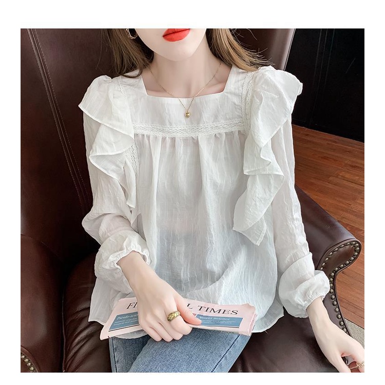 Áo Sơ Mi Chiffon Tay Dài Cổ Vuông Dáng Rộng Phong Cách Thời Trang Hàn Quốc Dành Cho Nữ