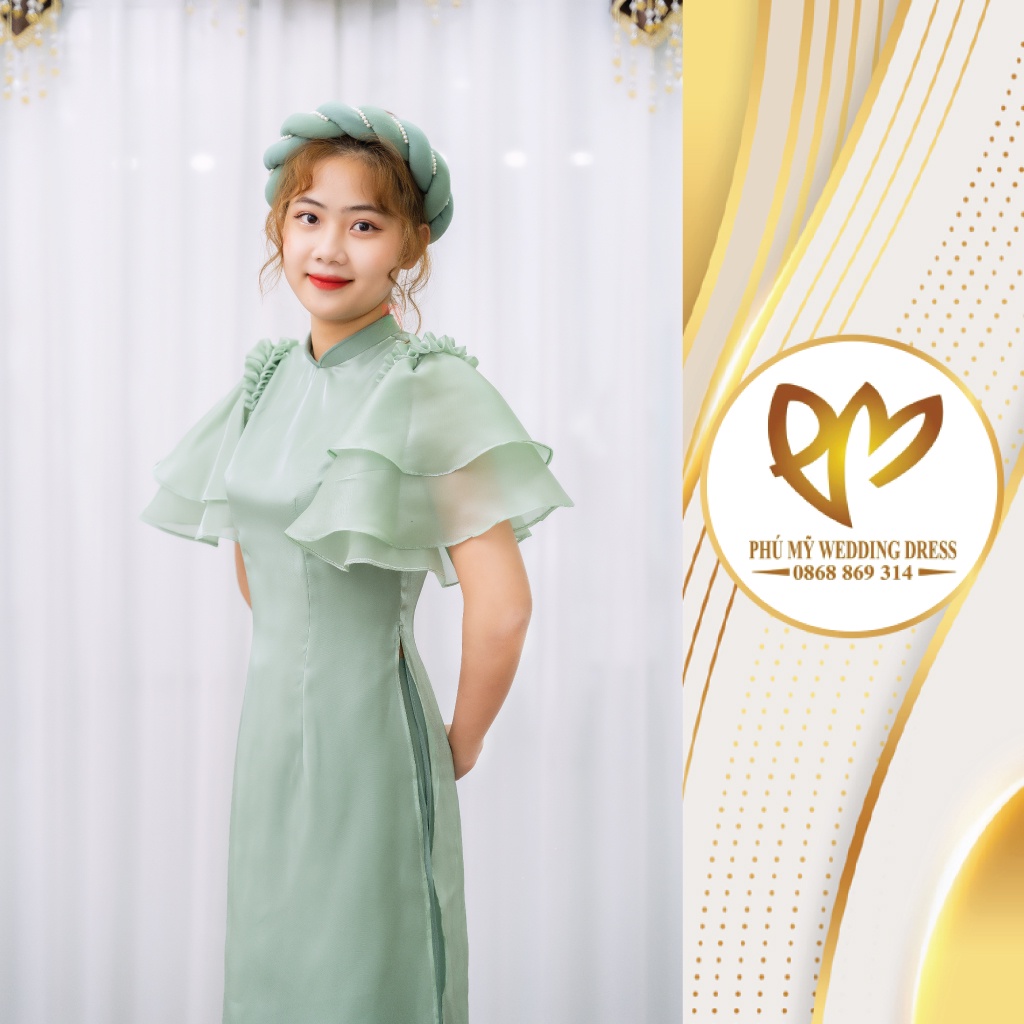 Áo dài tơ xước kim tuyến tay cánh tiên