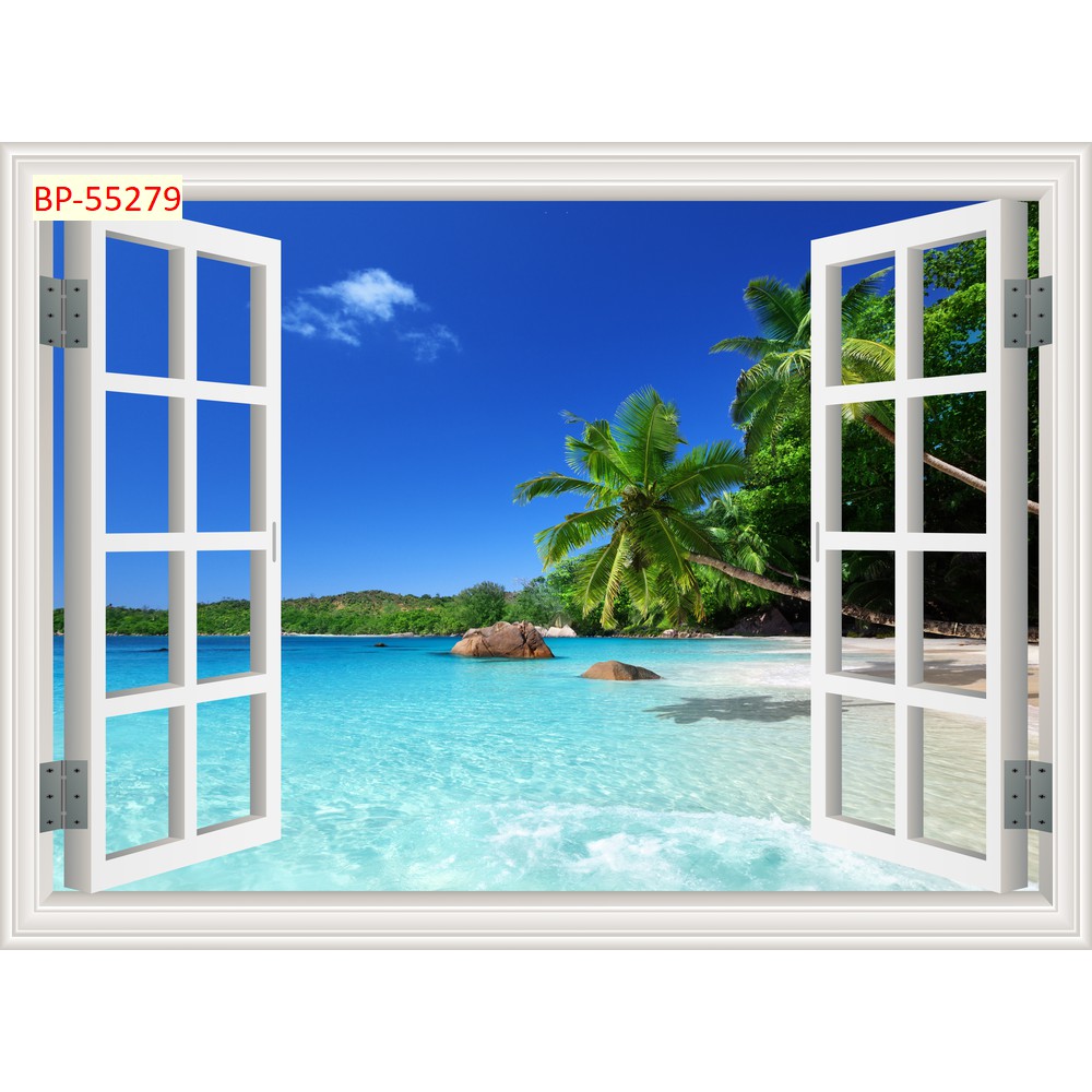 Tranh dán bề mặt cán KIM SA đẹp mắt, Cửa sổ tươi mát( tích hợp sẵn keo) => Kích thước lớn inbox shop