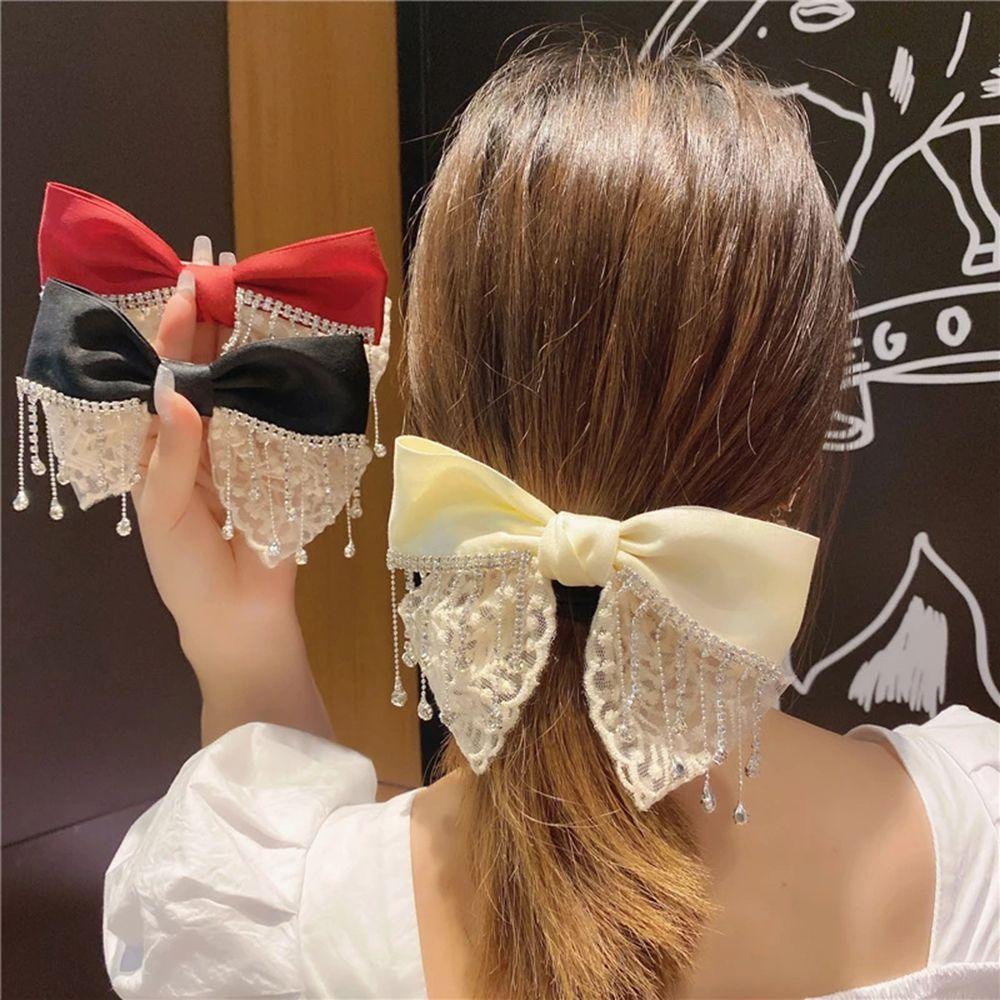 Kẹp Tóc Hình Nơ Ren Đơn Giản Thanh Lịch|Kẹp Tóc Dây Xích Bằng Vải Cho Nữ