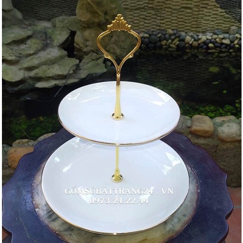 ĐĨA TẦNG ĐỰNG BÁNH KẸO KHAY 2 TẦNG SỨ ĐẸP ĐĨA THÁP TẦNG GỐM SỨ ĐỂ MỨT BÁNH CAO CẤP