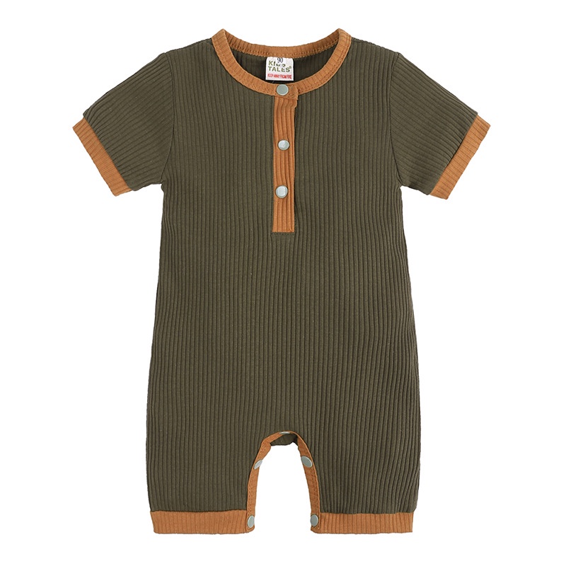 Áo Liền Quần Tay Ngắn Màu Trơn Bằng Vải Cotton Cho Bé Trai Và Gái Sơ Sinh 0-24 Tháng Tuổi