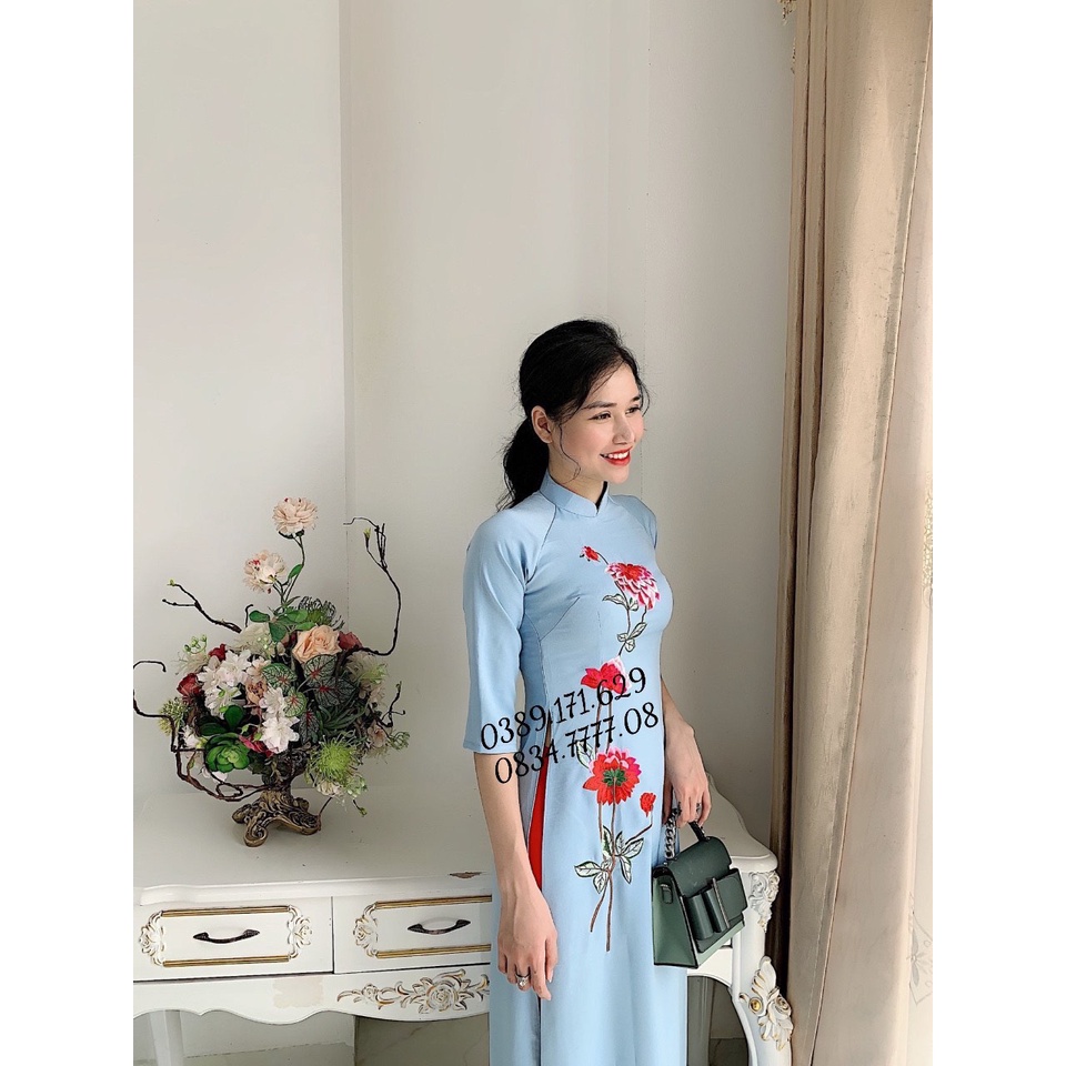 Áo dài thêu cao cấp _áo dài lụa hàn châu sang trọng thanh nhã_màu hồng phấn siêu xinh