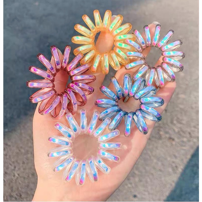 Dây Buộc Tóc Co Giãn Chất Liệu Nhựa Hình Xoắn Ốc Phong Cách Hàn Quốc Cho Nữ