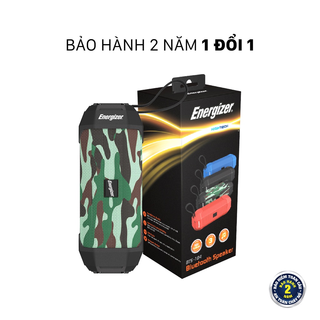 Loa Bluetooth di động Energizer BTS104 - công suất 10W, tích hợp sạc dự phòng - Hàng Chính Hãng, Bảo Hành 2 Năm 1 Đổi 1