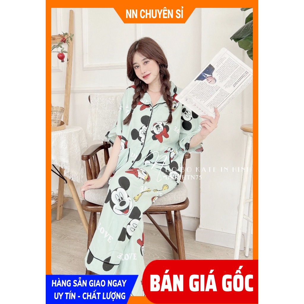 Đồ bộ nữ mặc nhà tay dơi phom to chất kate mềm mịn in hình hoạt hình dễ thương DBKIHTN75
