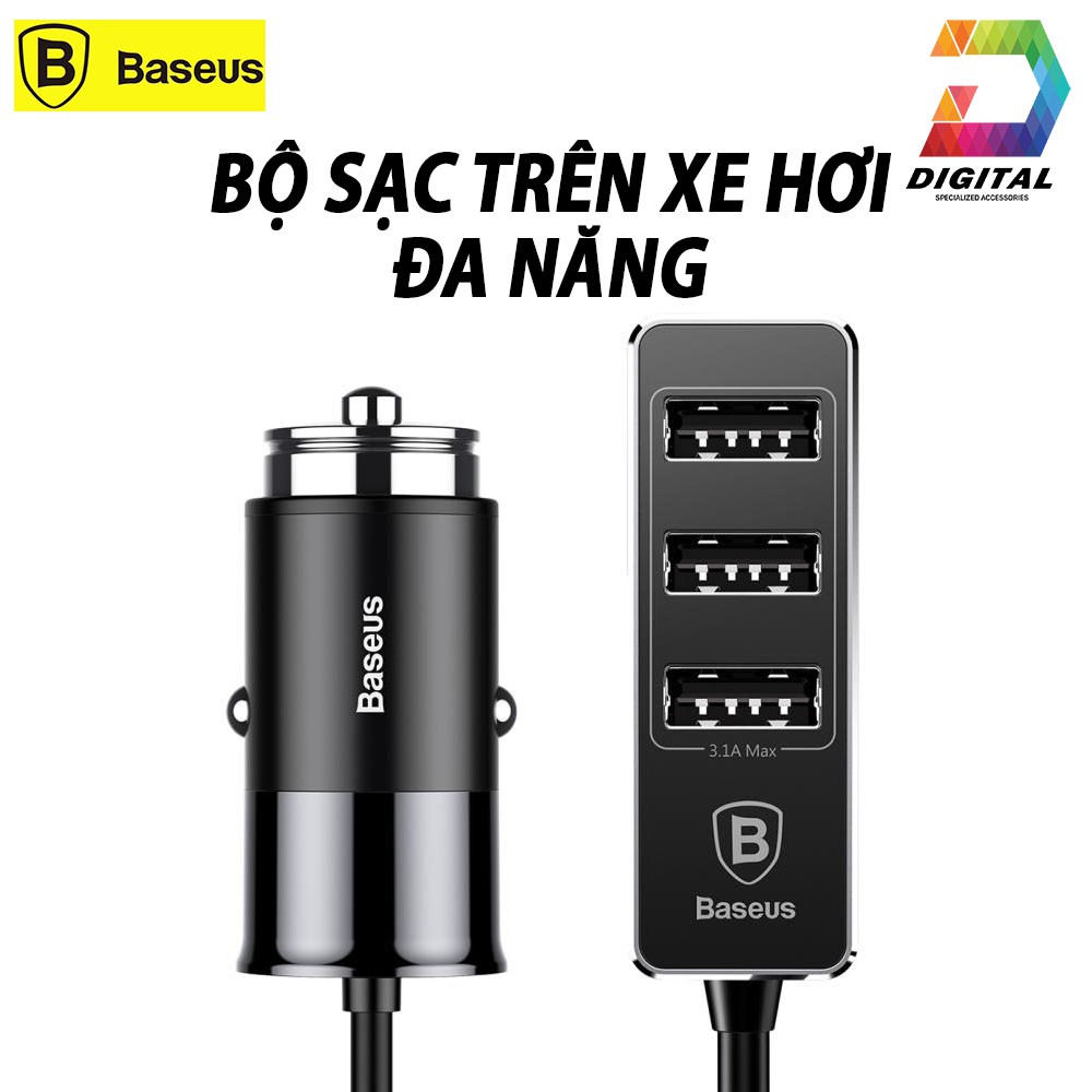 Tẩu Sạc Đa Năng Xe Hơi 4 Cổng USB Dùng Cho Cả Ghế Trước &amp; Sau Chính Hãng Baseus