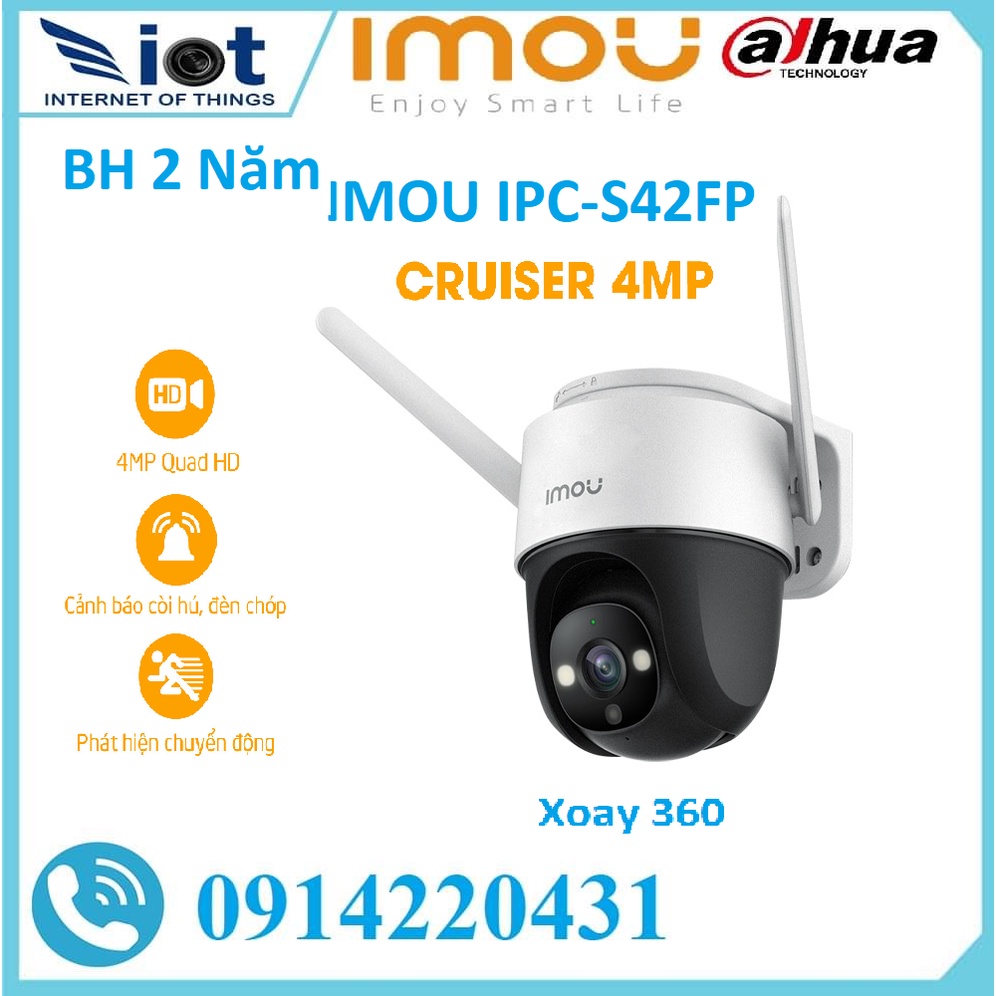 Camera Wifi ngoài trời có màu ban đêm, xoay 360 độ, IMOU CRUISER 4MP IPC-S42FP, chính hãng bảo hành 24 tháng | BigBuy360 - bigbuy360.vn
