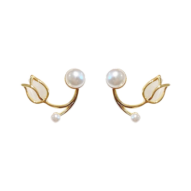 MOCHASHUKhuyên tai hình hoa tulip đính ngọc trai nhân tạo phong cách Hàn Quốc mới mẻ thanh lịch dành cho bạn nữ