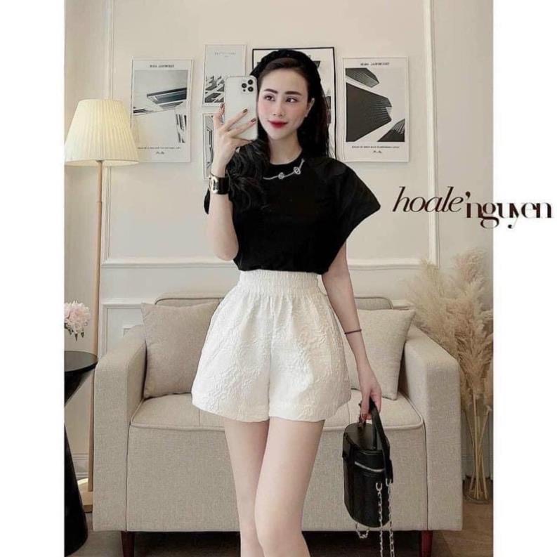 Quần Short Đùi Nữ Dập Nổi 3D Xốp Phồng MOLA Cao Cấp Short Ống Rộng Sọt Lưng Thun Cạp Cao Sooc Ngắn Unisex Trắng Đen Xám