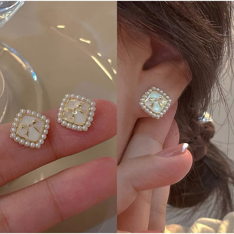 Bông Tai Hình Nơ Đính Ngọc Trai Dễ Thương Phong Cách Hàn Quốc Tinh Tế Thời Trang Cho Nữ