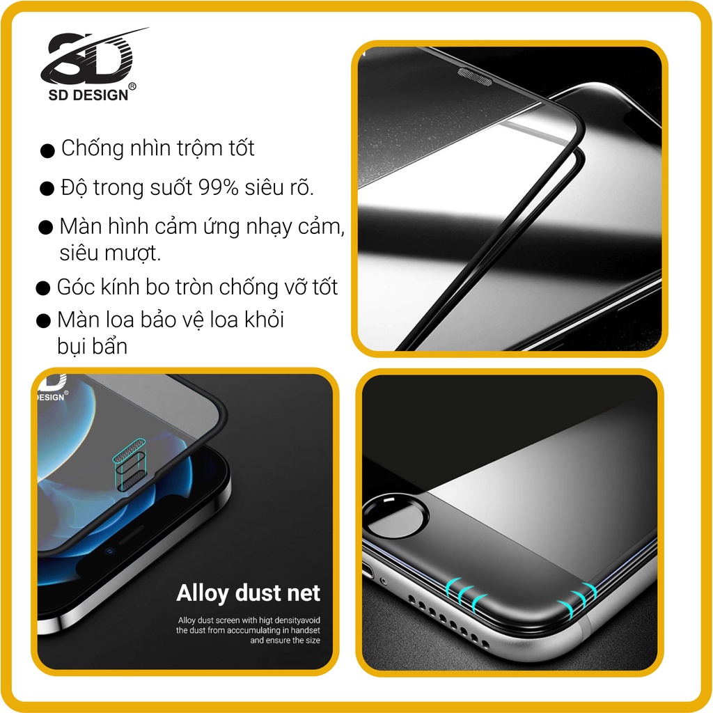 Kính cường lực iPhone rồng đỏ chính hãng SD DESIGN chống nhìn trộm Full màn thế hệ mới Thiết kế lưới bảo vệ màng loa