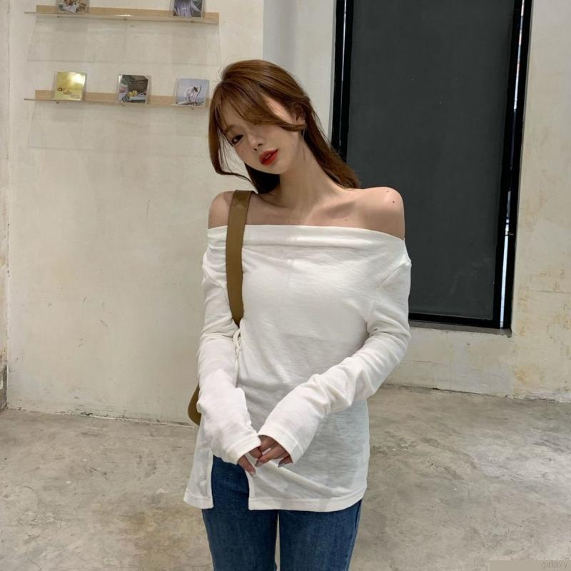 Áo thun nữ tay dài hở vai màu sắc thời trang quyến rũ