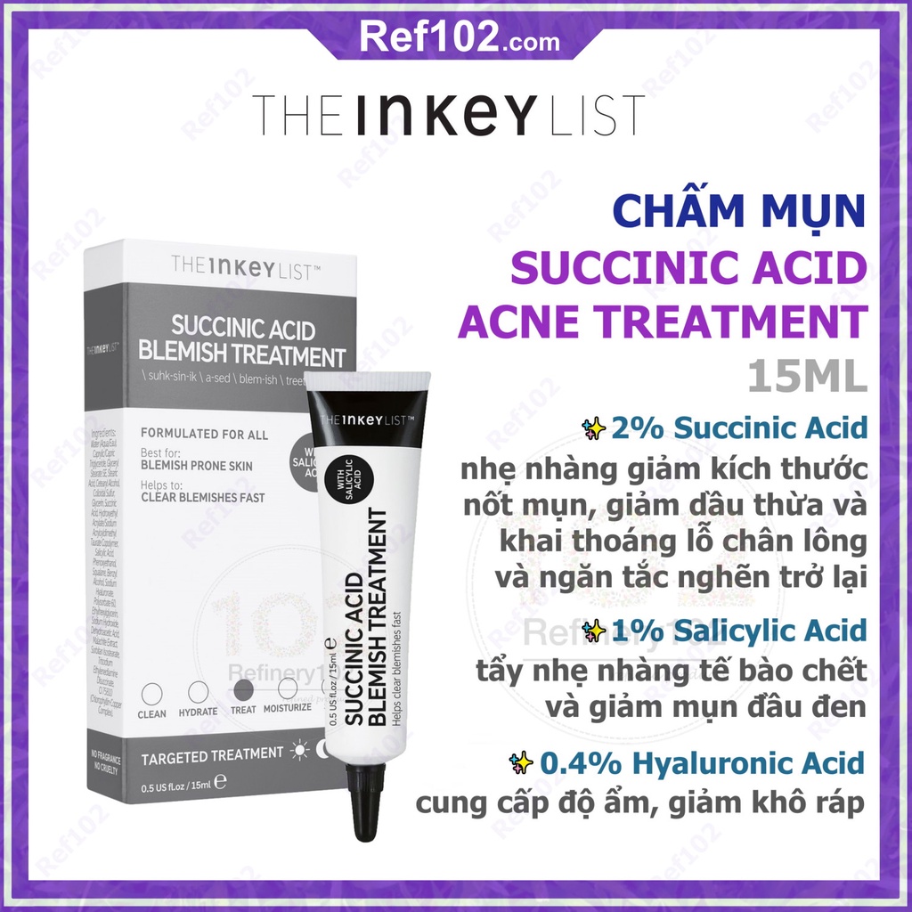 Chấm Mụn The Inkey List Succinic Acid Acne Treatment 15ml [Bill US]
