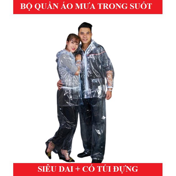 BỘ QUẦN + ÁO MƯA SIÊU DAI TRONG SUỐT THÀNH NAM (HOT)