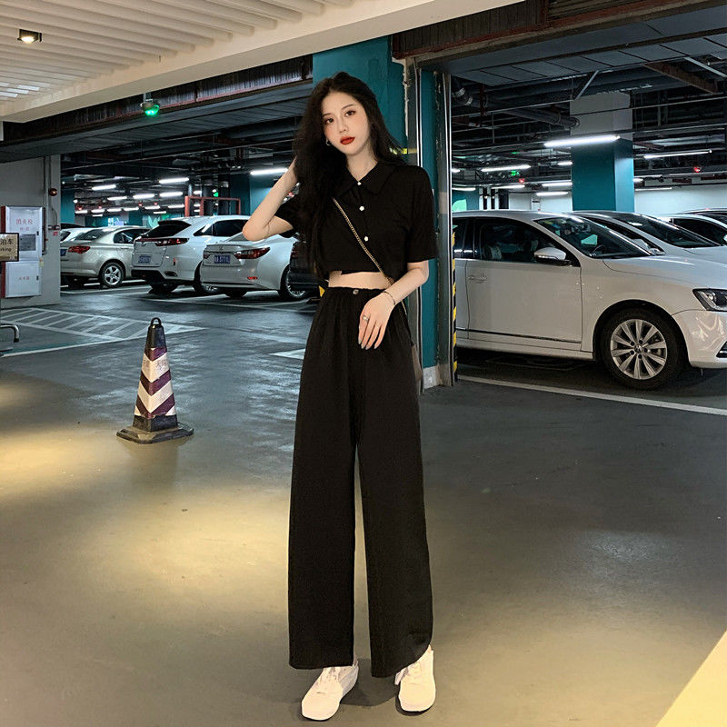 Set quần dài và áo sơ mi croptop thời trang năng động dành cho nữ (Có bán lẻ)