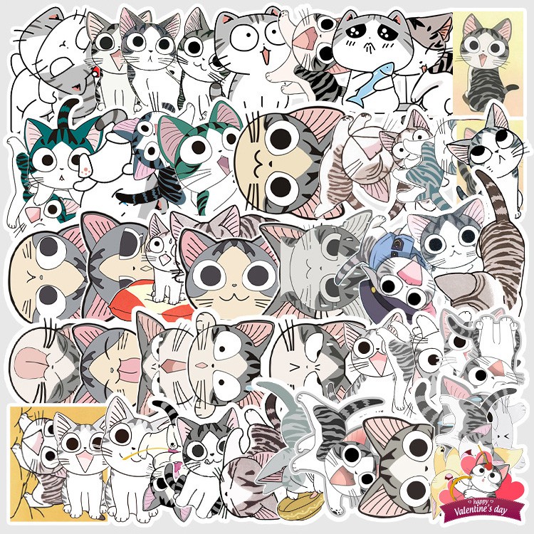 [Set 50 Cái] Sticker hình chú mèo cute dán trang trí laptop, mũ nón bảo hiểm, vali, xe tay ga, ván trượt - DB.038