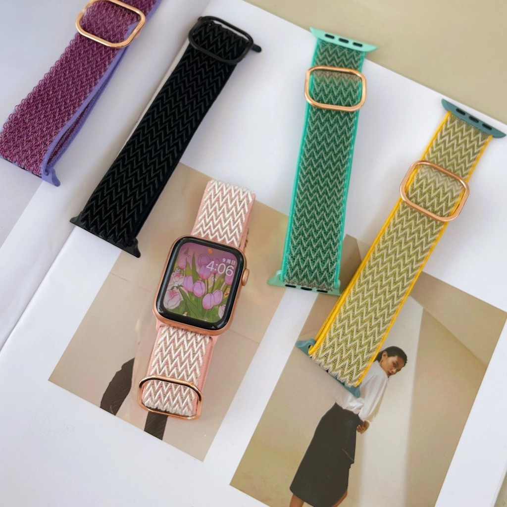 Dây đeo đồng hồ bằng nylon co giãn nhiều màu thoáng khí thoải mái cho Iwatch 7 6 5 4 3 2 SE 41mm 45mm 40mm 38mm 44mm 42mm