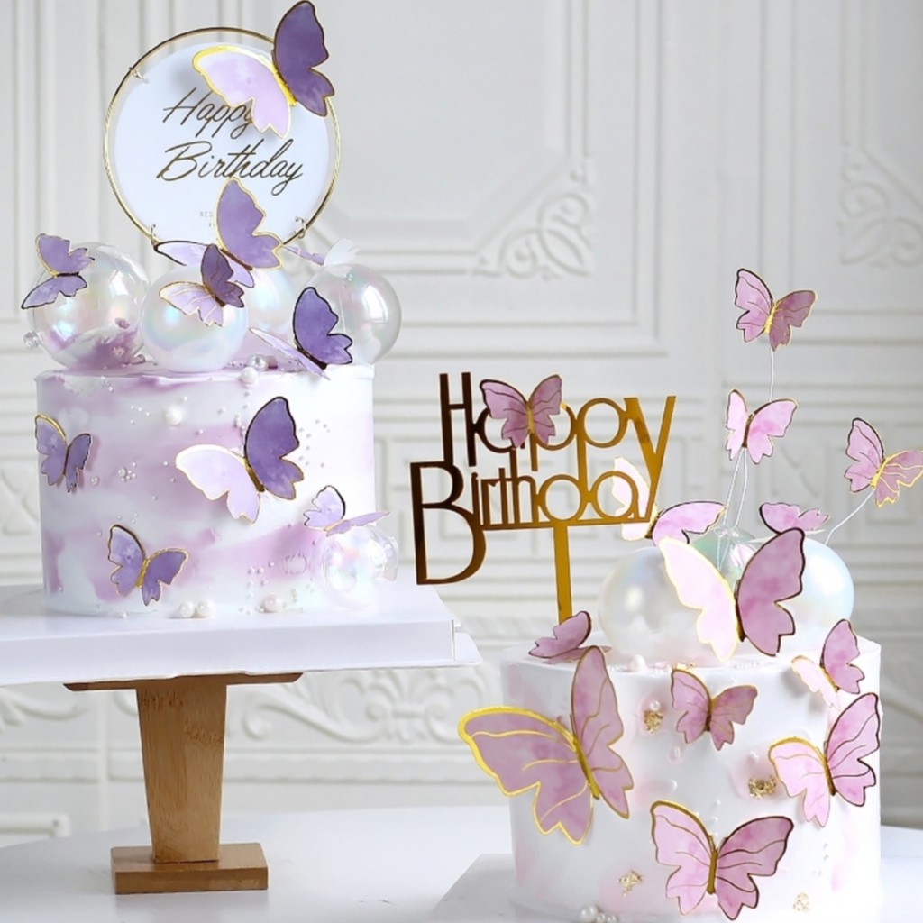 Set cắm Bươm Bướm Giấy Hồng/ Tím/ Xanh trang trí Bánh Kem
