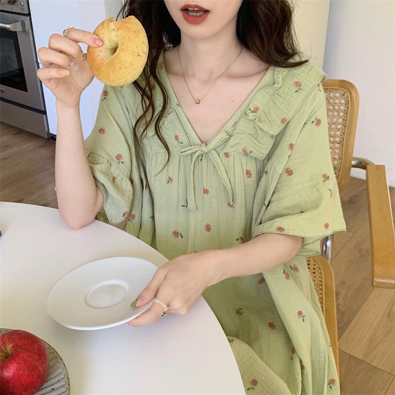 Long Dress Short Sleeved Nightwear Bigsize Short Sleeve Nightgown Wide Design Cute Summer Fashion For Women