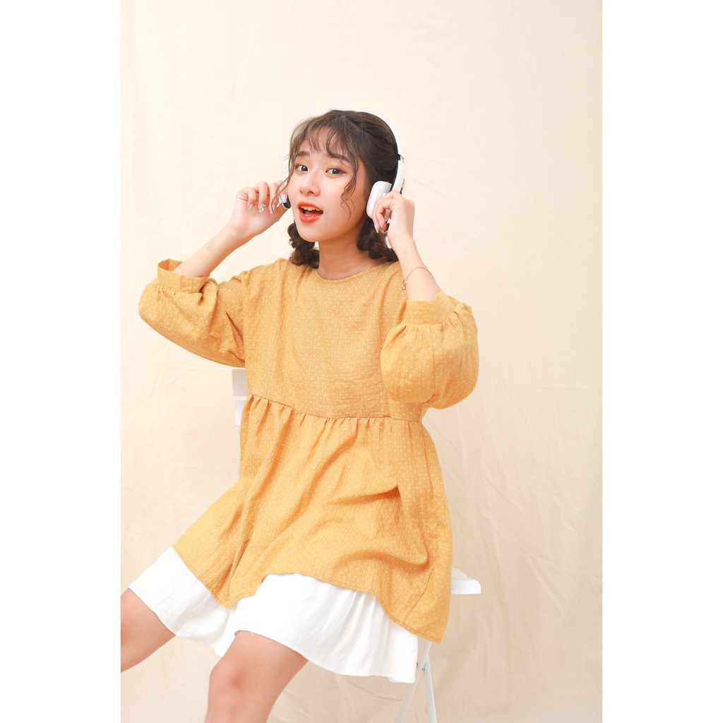 Áo Yellow Dotted Babydoll Top BJ02 Bonjourstudio